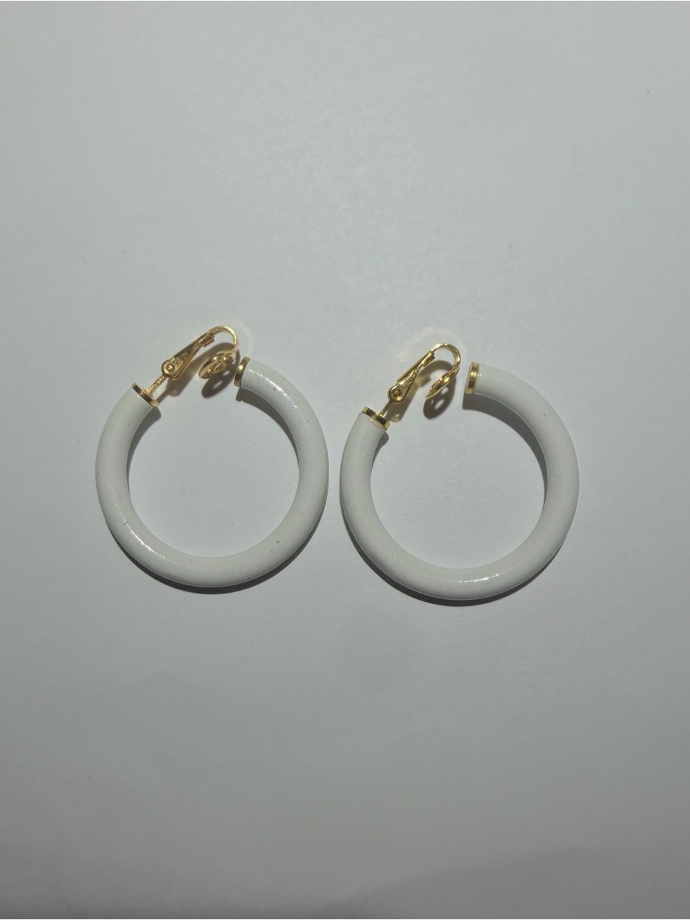 Vintage White Hoop Clip-On Earrings with Gold Accents